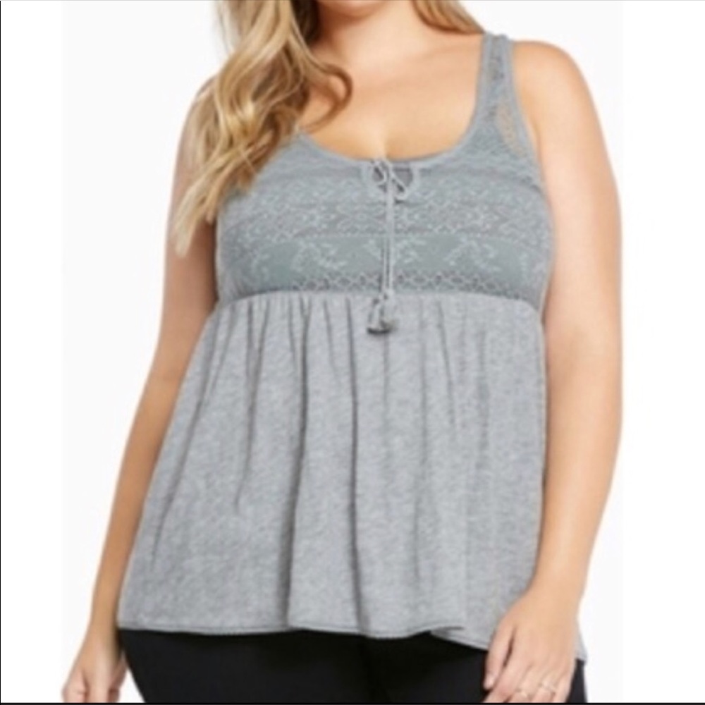 Torrid Gray Lace Babydoll Tank w/Tassles